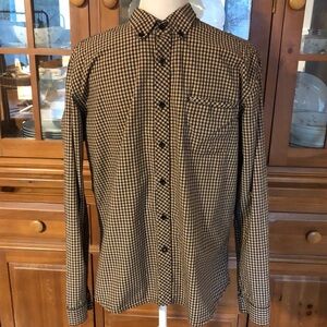 EUC Billabong Men's Black and Orange Checkered Shirt